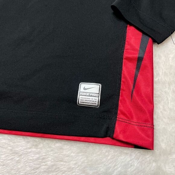 Nike Pro Tight Athletic Shirt Size Small Long Sleeve Running Black Red - Picture 3 of 12